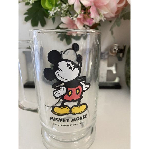 Vintage‎ Disney World Mickey Mouse Beer Glass Mug Stein Footed Clear 16oz 1970s - Picture 14 of 16